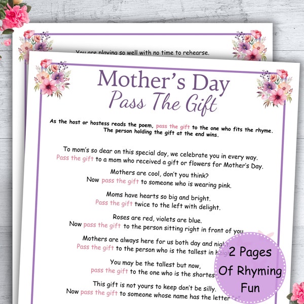 Mothers Day Games, Pass The Gift Game, Mothers Day Brunch Ideas, Mothers Day Party Games, Pass The Parcel, Mom Games Printable Group Games