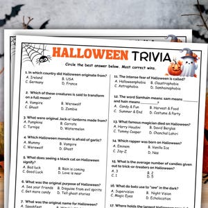 Halloween Trivia, Printable Halloween Game, Halloween Party Game, Halloween Classroom Activity, Fun Halloween Theme Game, Family Game Night