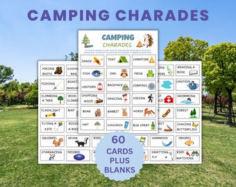 Camping Charades Camping Game, Printable Charades Camping Activities, Charades For Kids Family, Summer Camp Group Game, Camping Party Games