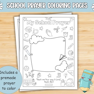 Back To School Christian Coloring Pages, First Day of School Printable Prayer Card, Sunday School Lesson, Christian Homeschool Activity Kids