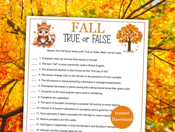 Fall Trivia Game, Printable Fall Trivia Games, Printable Autumn Games, Fall Party Games, Fall Printable Activity For Kids, Family Game Night