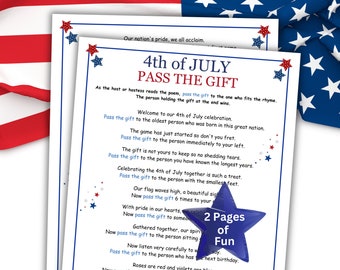 4th of July Game, Pass The Gift Game, Independence Day Printable, Pass The Prize Fourth Of July, Patriotic Party Family Activity Summer Game