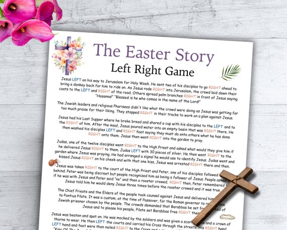 Easter Games Printable, Easter Story Left Right Game, Church Easter, Holy Week Activity Religious Bible Easter Family Party Game He Is Risen