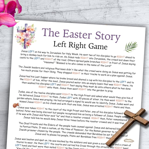 Easter Games Printable, Easter Story Left Right Game, Church Easter, Holy Week Activity Religious Bible Easter Family Party Game He Is Risen