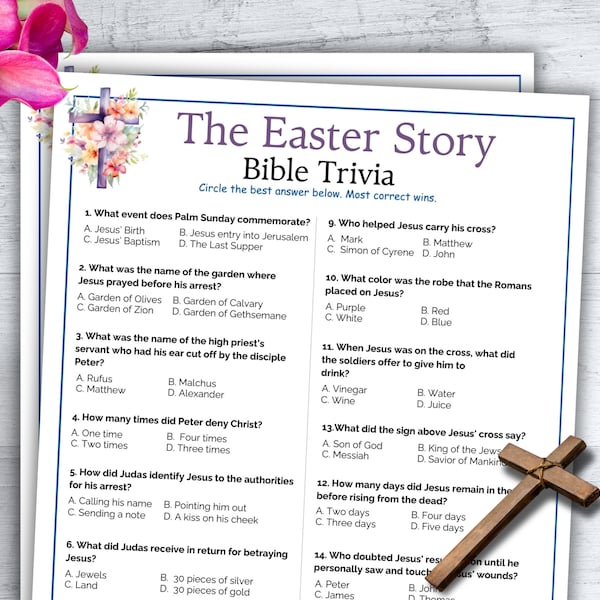 Easter Trivia, Easter Bible Games, The Easter Story Bible Trivia Game, Holy Week Church Activity, School Easter Printable Family Party Game