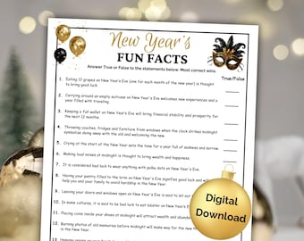 New Years Eve Game, True Or False Fact Or Fiction Game, New Year Trivia, Printable New Year Game, New Year's Eve Party Game Fun NYE Activity