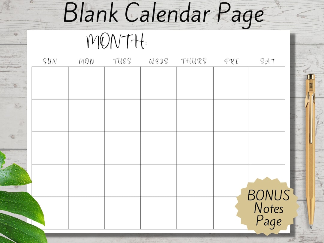Blank Calendar Page, Monthly Blank Calendar, Printable Blank Monthly ...