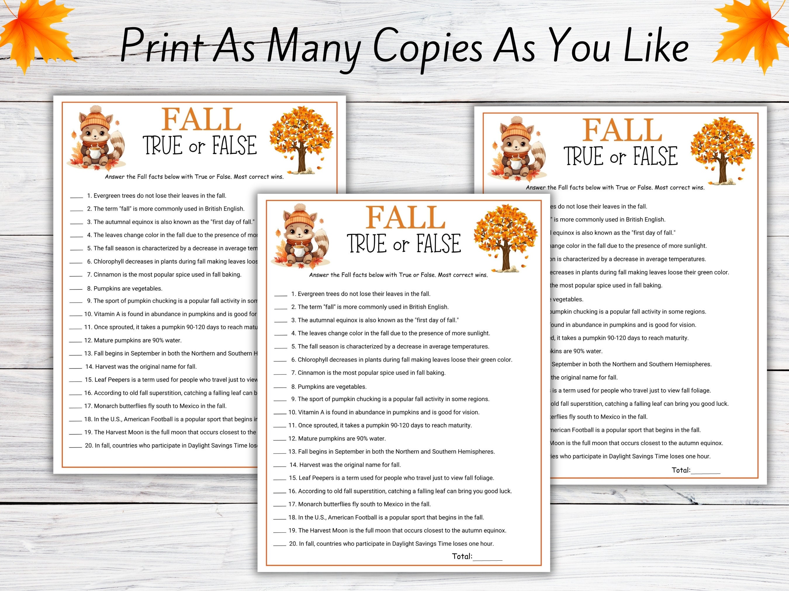 Fall Trivia Game, Printable Fall Trivia Games, Printable Autumn Games ...