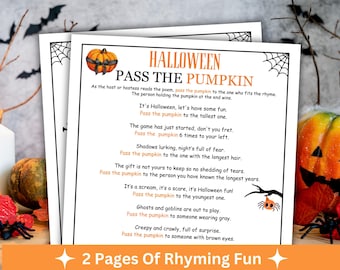 Pass The Pumpkin Halloween Printable Game, Fun Halloween Party Activity, Pass The Gift Game, Pass The Prize Left Right, Family Group Game