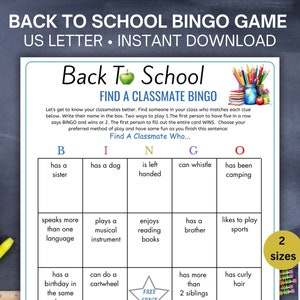 Back To School Bingo, Back To School Game For Kids, First Day Of School Activity Printable, Find Someone Who Classmate Homeschool Icebreaker