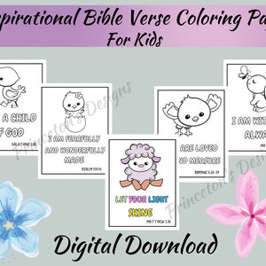 Inspirational Bible Verses Coloring Pages, Sunday School Coloring Pages, Christian Quotes, Scripture, Religious, Printable, For Kids, KJV,
