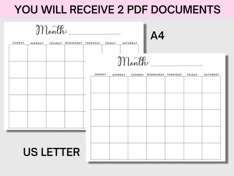 Blank Calendar Page Printable Monthly Calendar for Monthly Planner 