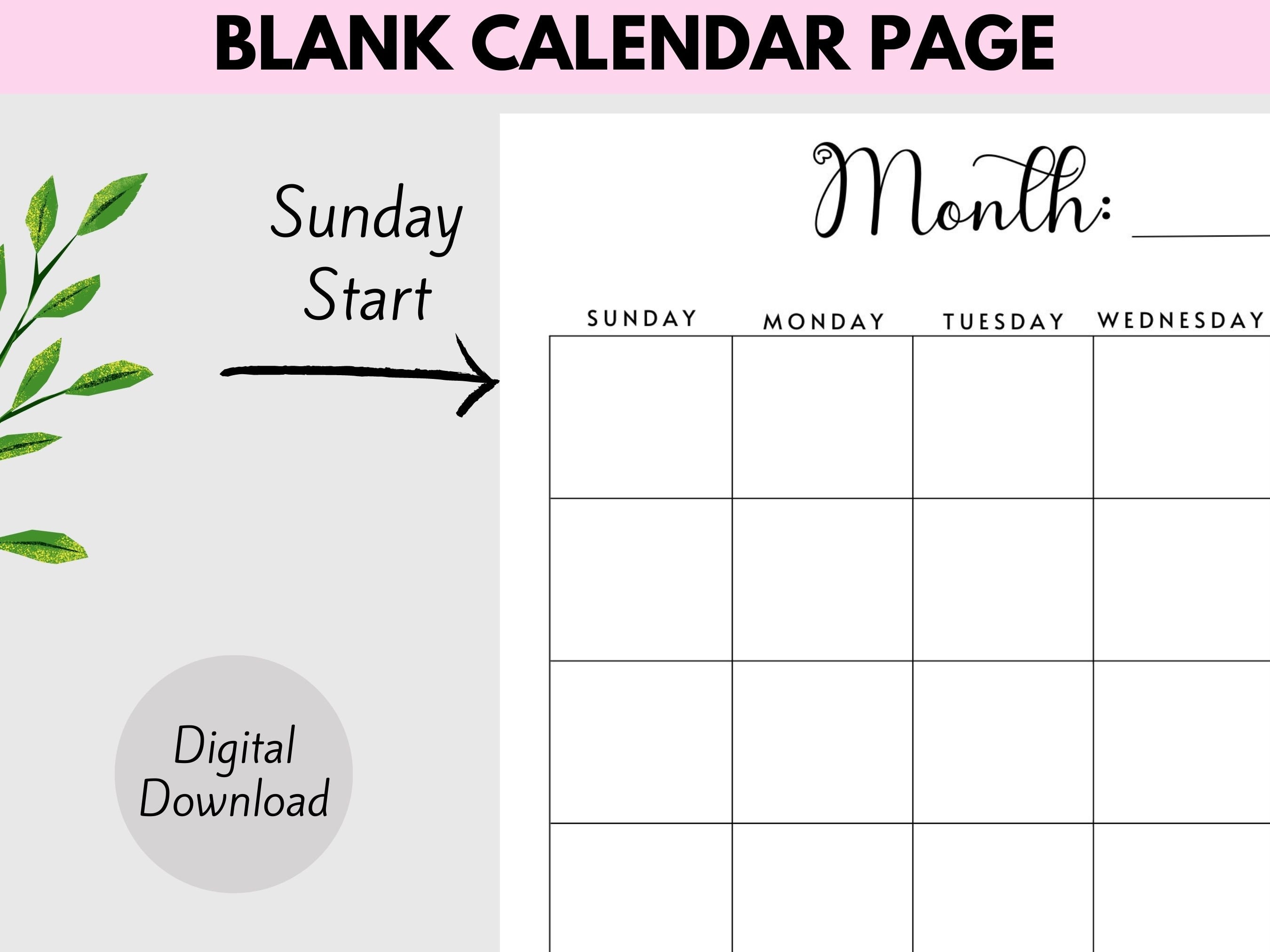 Blank Calendar Page Printable Monthly Calendar for Monthly Planner ...
