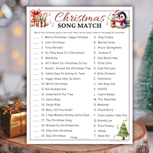 Christmas Song Trivia Game, Printable Christmas Party Game, Holiday Trivia, Office Party Game, Fun Christmas Carol Activity Kids Teens Adult