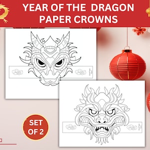 Year Of The Dragon Paper Crowns, Year Of The Dragon 2024, Lunar New Year Dragon Craft Bundle, Chinese New Year Coloring Activity For Kids
