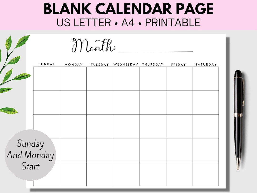 Blank Calendar Page Printable Monthly Calendar for Monthly Planner ...