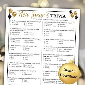 New Year Trivia, New Years Eve Game, Printable New Year Game, Trivia Questions, New Year&#39;s Eve Party Game, Fun New Year Activity, NYE Games