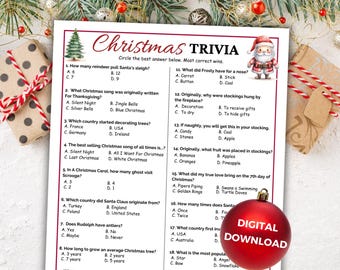 Christmas Trivia Game, Printable Christmas Party Games, Holiday Office Party Game, Christmas Classroom Game, Christmas Trivia Quiz Activity