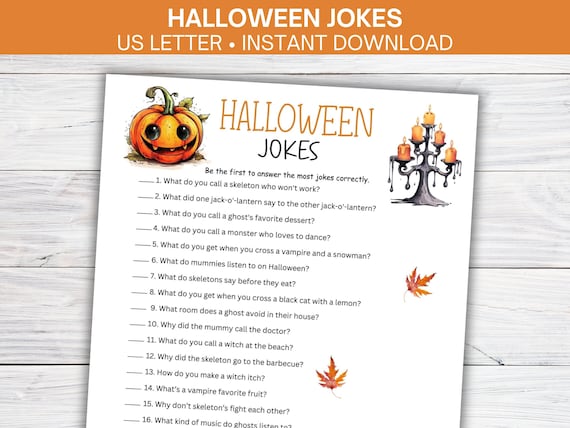 Halloween Jokes, Printable Halloween Games For Kids, Halloween Trivia, Halloween Party Game, Halloween Classroom Game, Halloween Homeschool