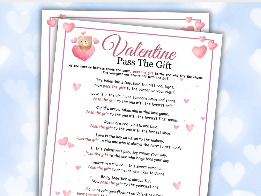 Valentine's Day Game Printable, Valentine Pass the Gift Game, Pass the ...