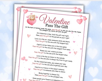 Valentine's Day Game Printable, Valentine Pass The Gift Game, Pass The Parcel, Valentine Party Game, Fun Valentines Day Activity Kids Adults