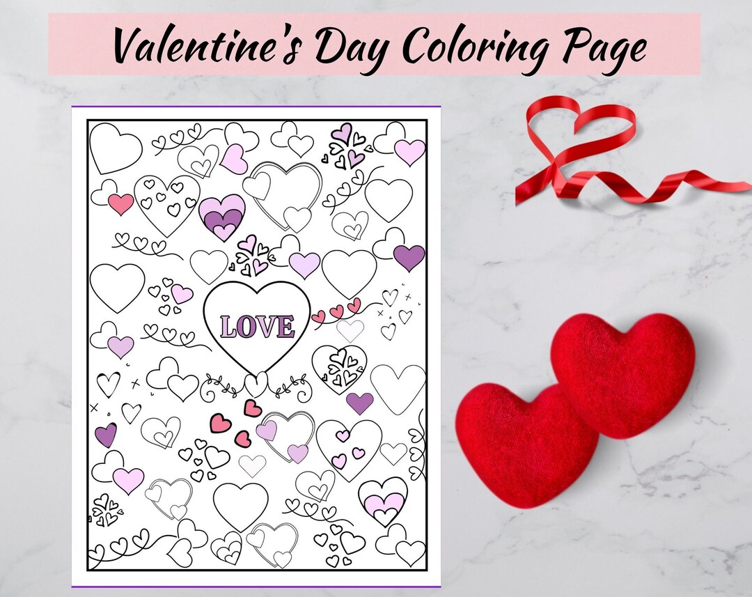 Valentine's Day Heart Coloring Page, Love Coloring Page, Cute Valentine ...