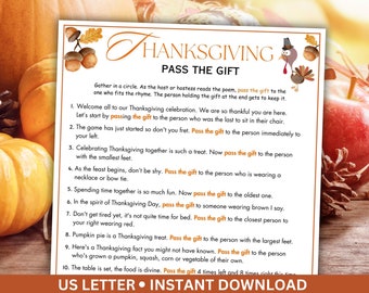 Thanksgiving Pass The Gift Game, Thanksgiving Games Printable, Left Right Game, Pass The Prize, Game For Kids Adults, Icebreaker Group Game