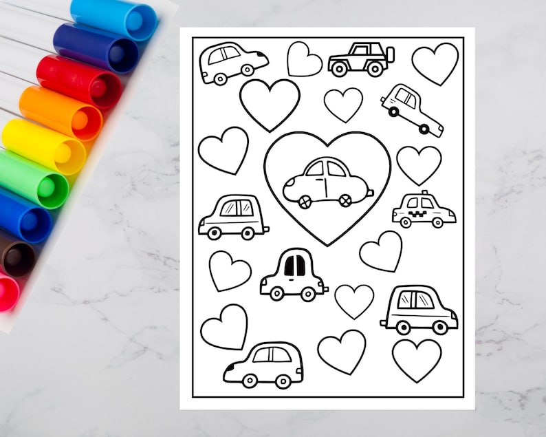 Valentine's Day Heart Coloring Page, Cars Coloring Page, Cute Valentine ...