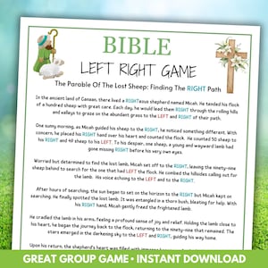 Parable Of The Lost Sheep Pass The Gift Game, Bible Left Right Game, Bible Games Printable Sunday School Youth Group Game Christian Activity