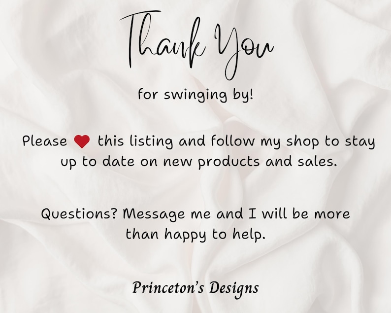 May include: Thank You for swinging by! Please ❤️ this listing and follow my shop to stay up to date on new products and sales. Questions? Message me and I will be more than happy to help. Princeton's Designs