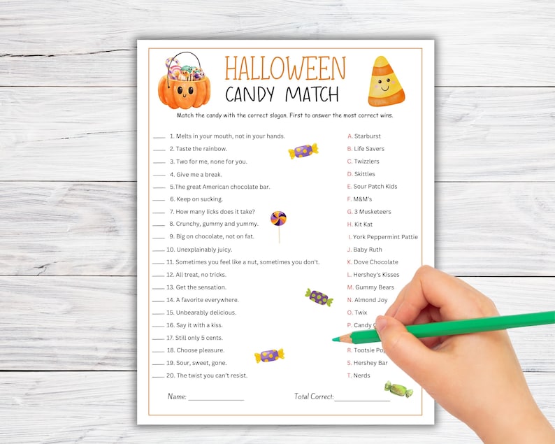 Halloween Candy Match Game, Halloween Trivia, Halloween Party Games Printable, Halloween Game For Kids Teens Adult, Halloween Quiz Classroom image 7