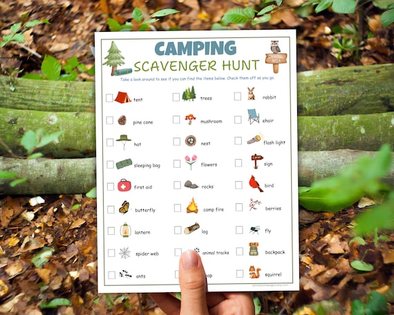 Camping Scavenger Hunt, Outdoor Treasure Hunt, Nature Scavenger Hunt, Summer Camping Games Printable Activity Kids Teens, Fun Family Camping