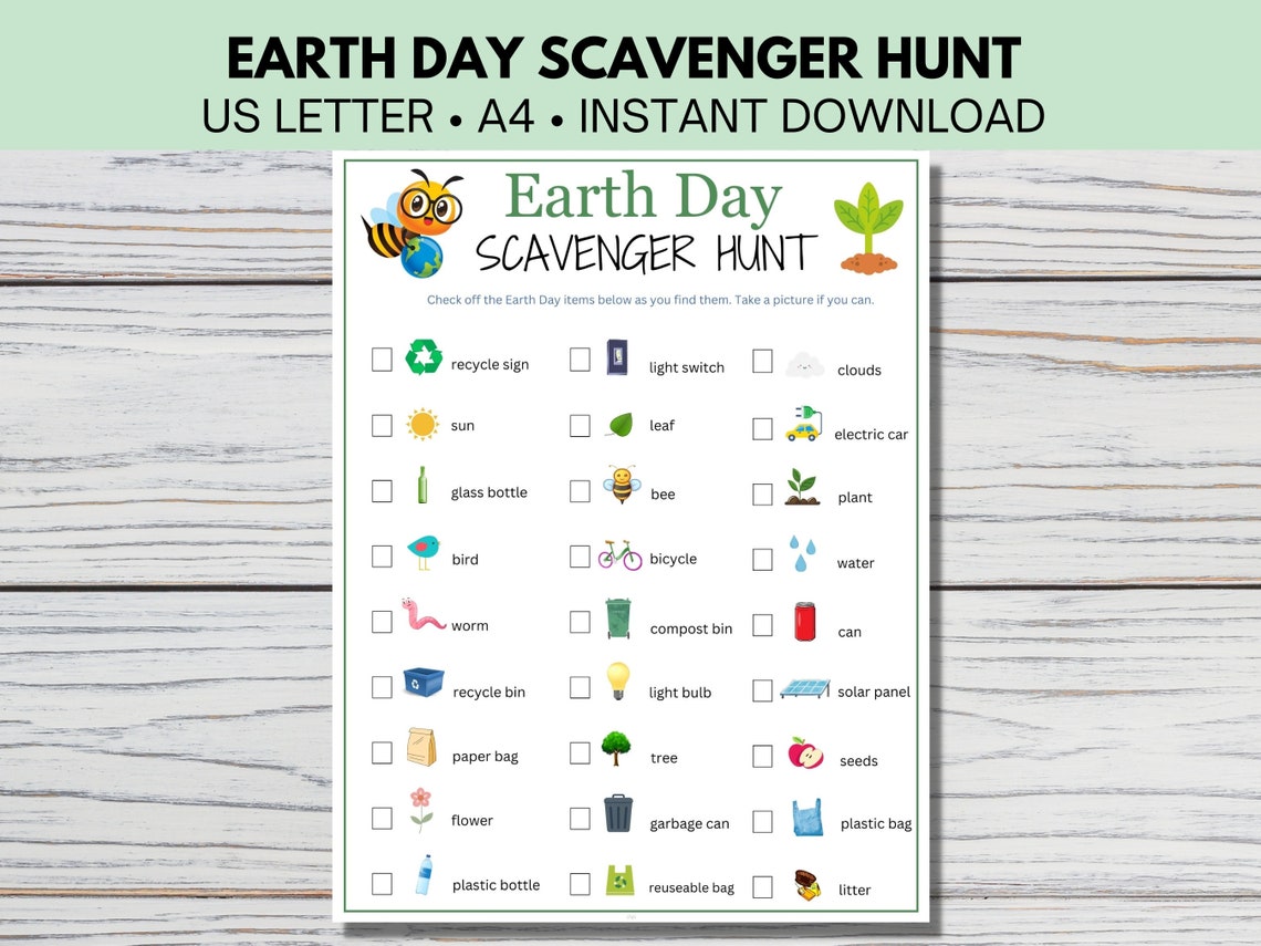 Earth Day crafts Scavenger Hunt, Earth Day Printable Activities, Environmental Activity For Kids And Adults, Mother Earth Spring Classroom Game image 2