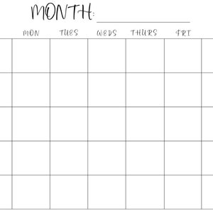 Blank Calendar Page, Monthly Blank Calendar, Printable Blank Monthly ...
