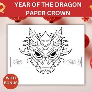 Year Of The Dragon Paper Crown Craft, Lunar New Year Dragon Craft, Chinese New Year Coloring Activity Kids, Year Of The Dragon 2024 Headband