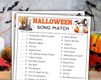 Halloween Song Match, Printable Halloween Party Game, Halloween Trivia, Halloween Music Trivia, Fun Halloween Activity Kids Teens Adults