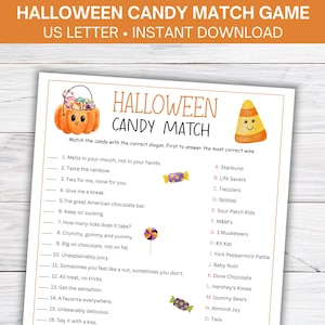 Halloween Candy Match Game, Halloween Trivia, Halloween Party Games Printable, Halloween Game For Kids Teens Adult, Halloween Quiz Classroom image 1