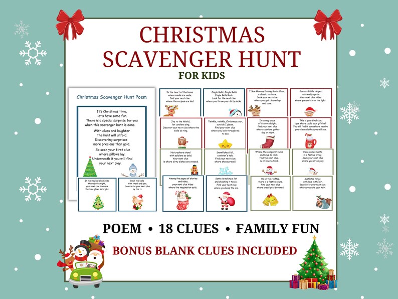 Christmas Scavenger Hunt Printable Indoor Christmas Treasure Etsy Canada