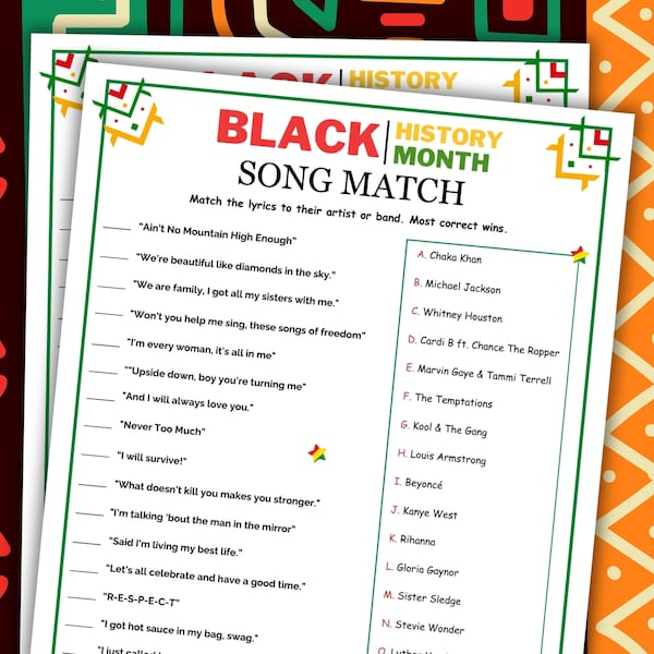 Black History Month Music Trivia Game, Black History Trivia, Black Culture Game, African American Black Music Icebreaker Activity Kids Adult