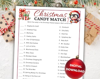 Christmas Candy Match Trivia Game, Holiday Trivia Game, Printable Christmas Party Game, Fun Christmas Activity Kids Teens Adults Classroom