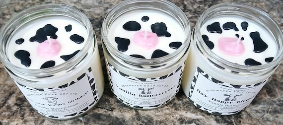 Cow print gift 100% natural soy wax candles, cow candle, cow lover gift, large candle, 80 hour burn time candles, birthday candle gift