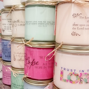 Christian candles, religious, faith, biblical Bible verse candles, 100% soy wax, natural soy wax candles, long burning, large candle