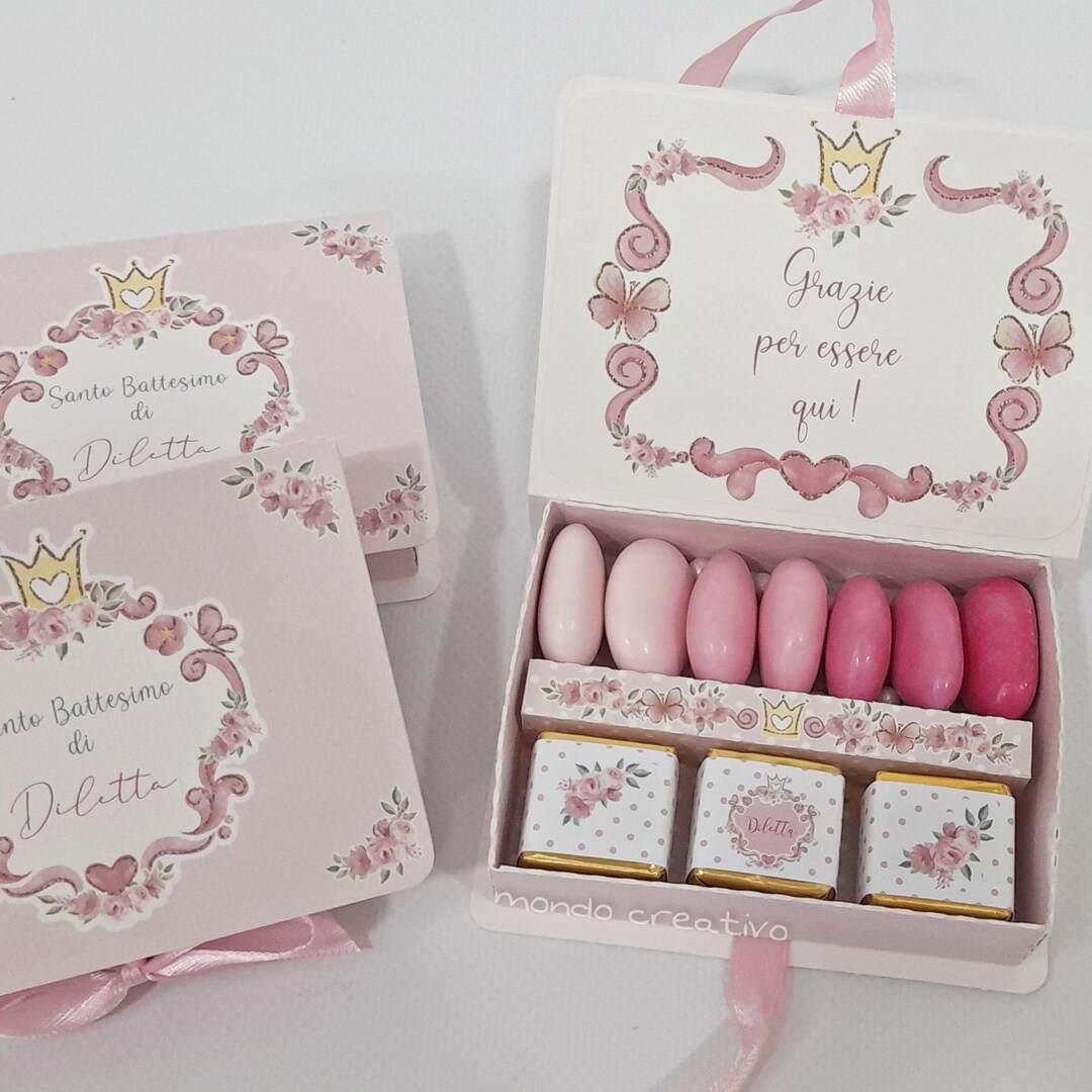 Box degustazione con n.3 cioccolatini e n.7 confetti, battesimo