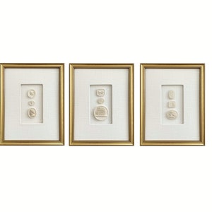 Conjunto de 3 entalhes - entalhes europeus - arte emoldurada em linho Shadowbox