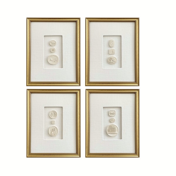 Intaglios Set of 4 - European Intaglios - Linen Shadowbox Framed Art