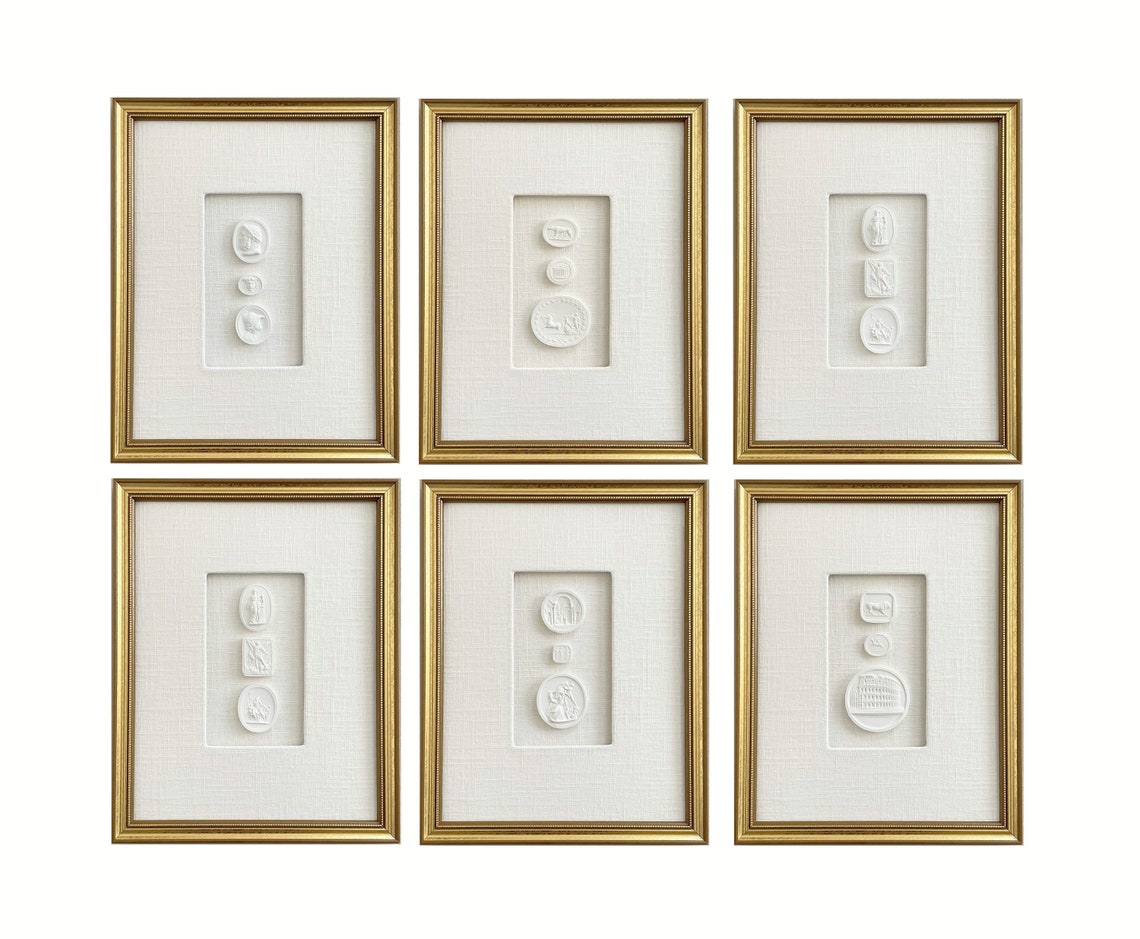 Intaglios Set of 6 European Intaglios Linen Shadowbox Etsy
