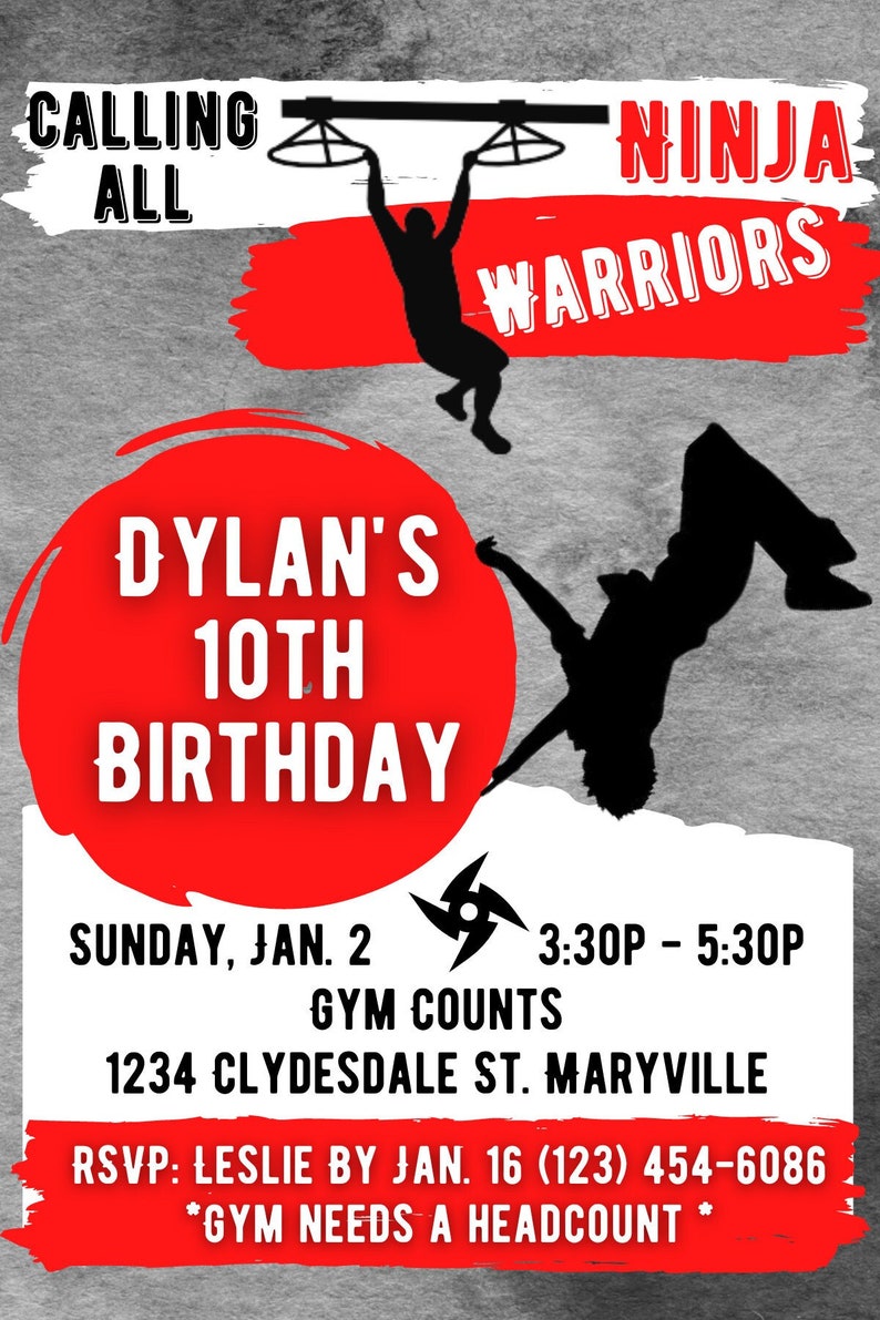 PRINTABLE Ninja Warrior Party Invitations - Etsy