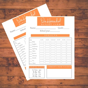 INSTANT DOWNLOAD  Printable Homeschool Report Card - Orange