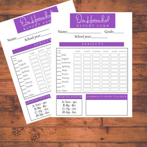 DESCARGA INSTANTE Boleta de calificaciones de educación en el hogar imprimible - Púrpura