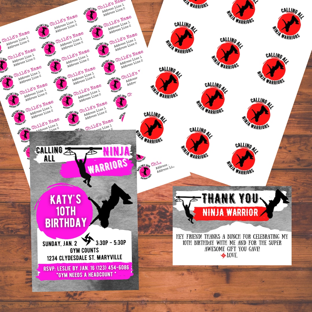 PRINTABLE Ninja Warrior Birthday Party Bundle - Invitations, Address Labels, Party Favor ...